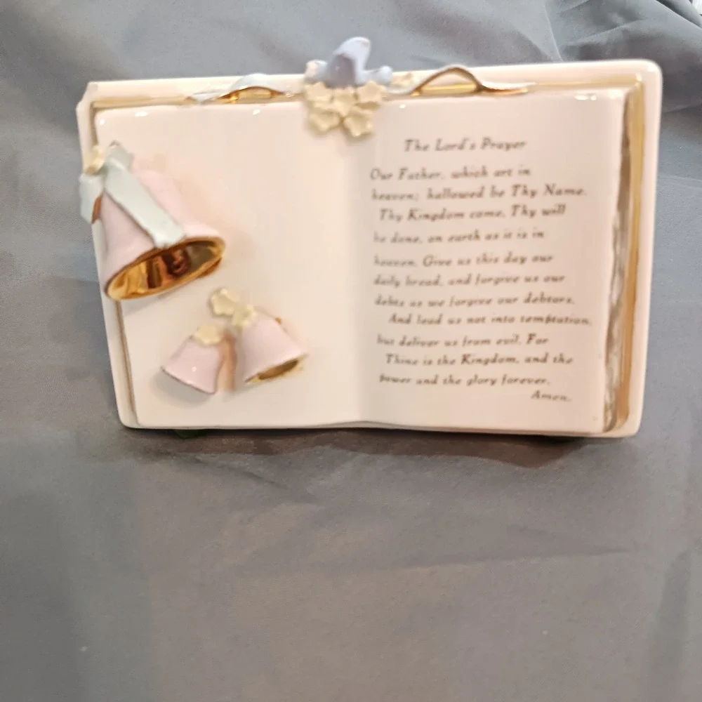 Vintage Cream Good Ceramic Book Bells Bird